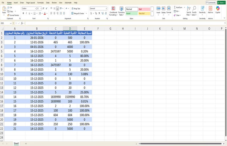 Stock Match Record Details Table