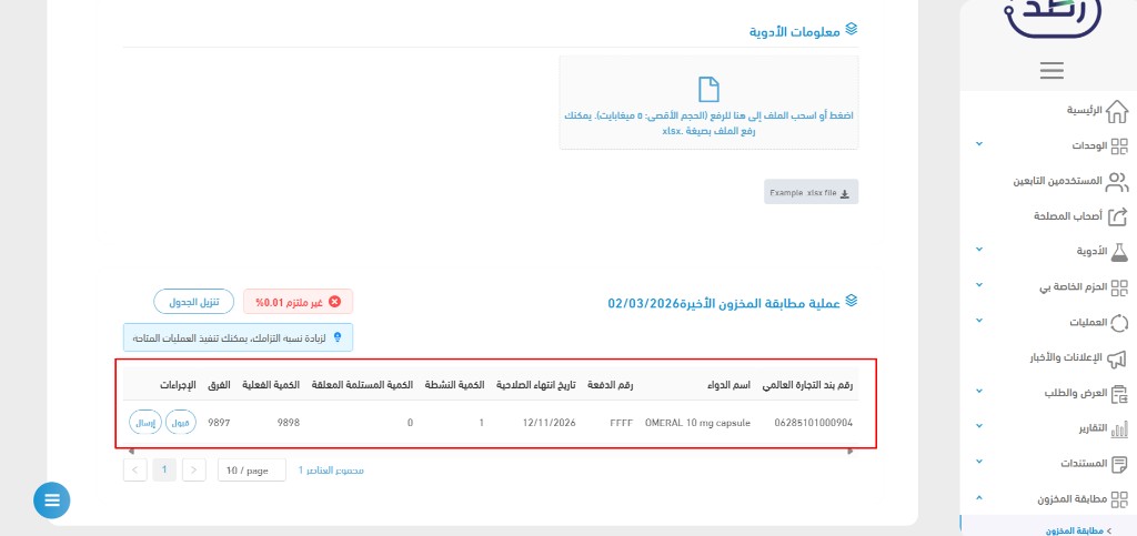 عملية مطابقة المخزون الأخيرة